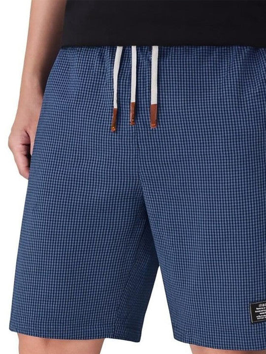 Men’s Dark Blue Micro Check Texture Shorts – Relaxed Fit Casual Summer Shorts