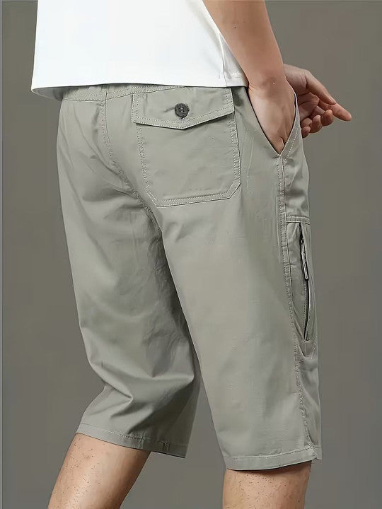 Men’s Light Grey Utility Capri Shorts – Relaxed Fit Casual Below Knee Shorts